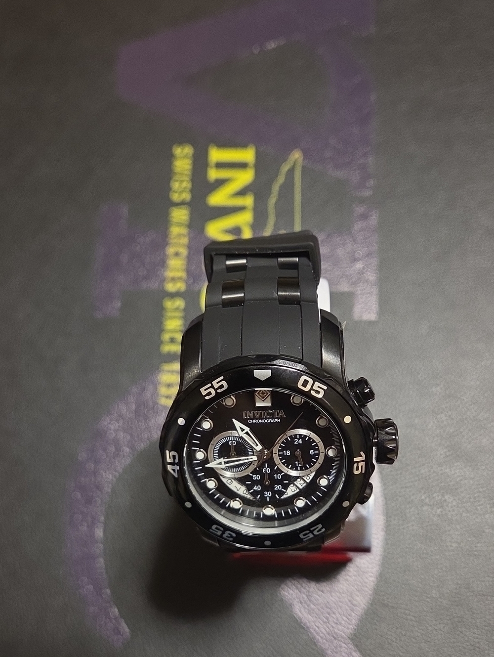 Invicta Scuba. Black Chronograph Dive-Style Watch with Silver Accents